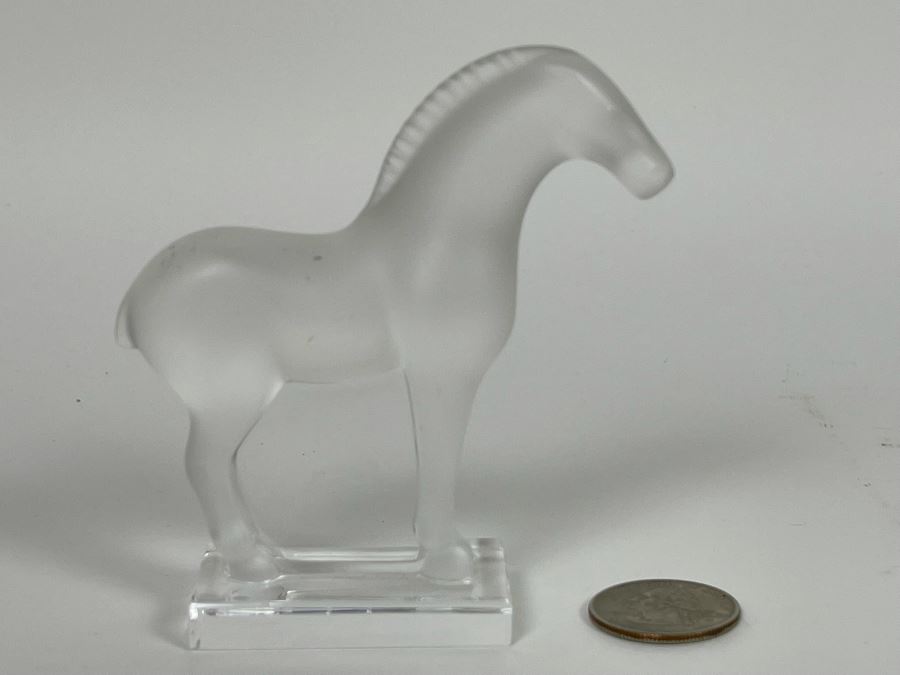 Lalique France Small Signed Frosted Crystal Horse Figurine 3.5W X 3.5H [Photo 2]
