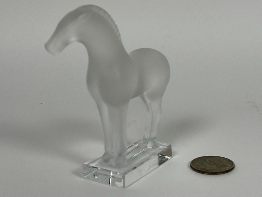 Lalique France Small Signed Frosted Crystal Horse Figurine 3.5W X 3.5H [Photo 3]