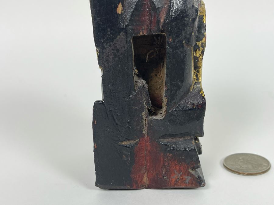 Vintage Chinese Carved Gilt Wooden Foo Dog Figurine 4.5H [Photo 7]