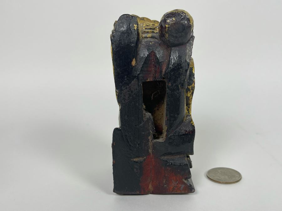 Vintage Chinese Carved Gilt Wooden Foo Dog Figurine 4.5H [Photo 6]