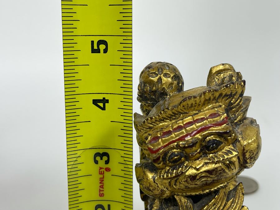 Vintage Chinese Carved Gilt Wooden Foo Dog Figurine 4.5H [Photo 10]