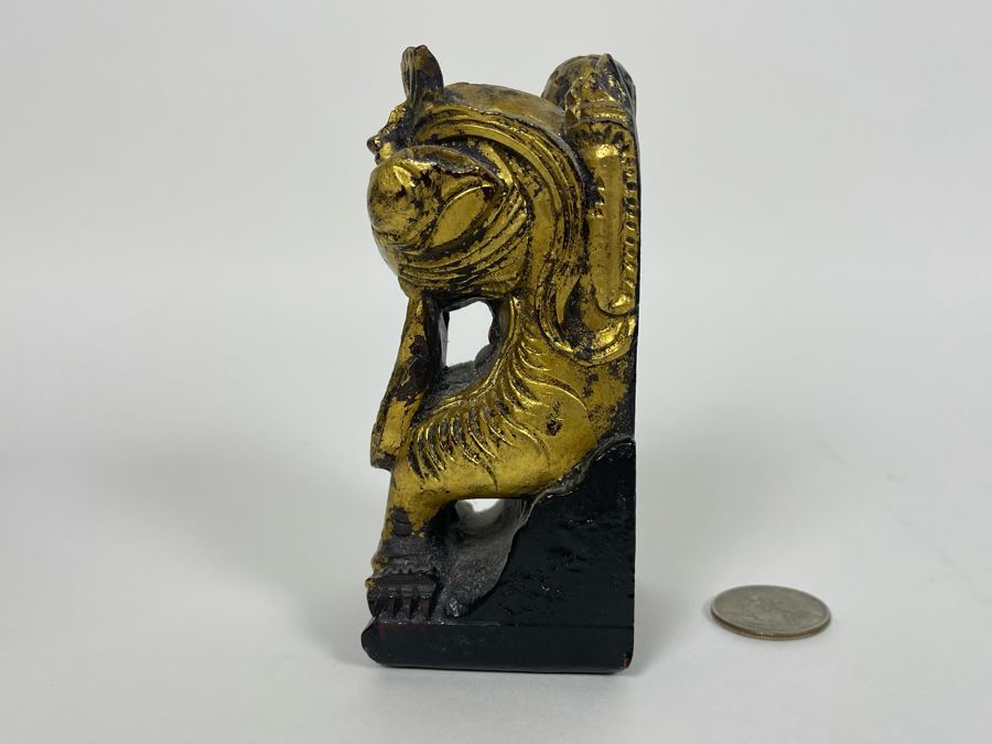 Vintage Chinese Carved Gilt Wooden Foo Dog Figurine 4.5H [Photo 5]