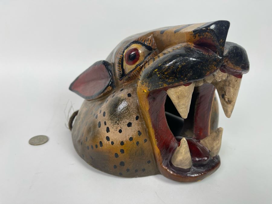 Hand Painted Wooden Tiger Mask Wall Hanging 9W X 9H [Photo 2]