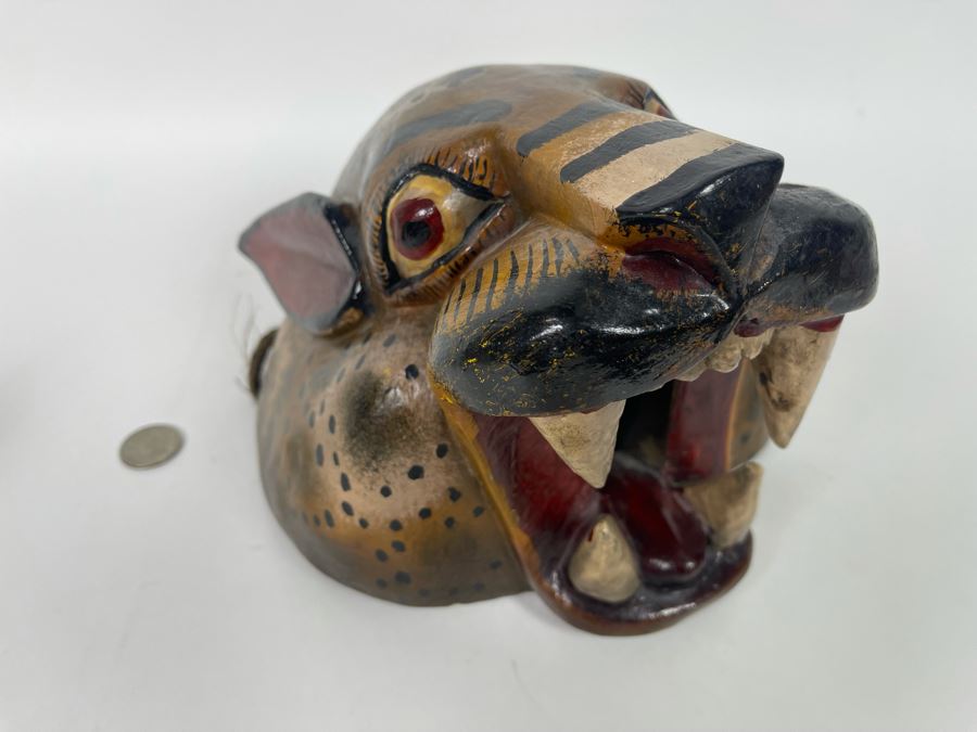 Hand Painted Wooden Tiger Mask Wall Hanging 9W X 9H [Photo 3]