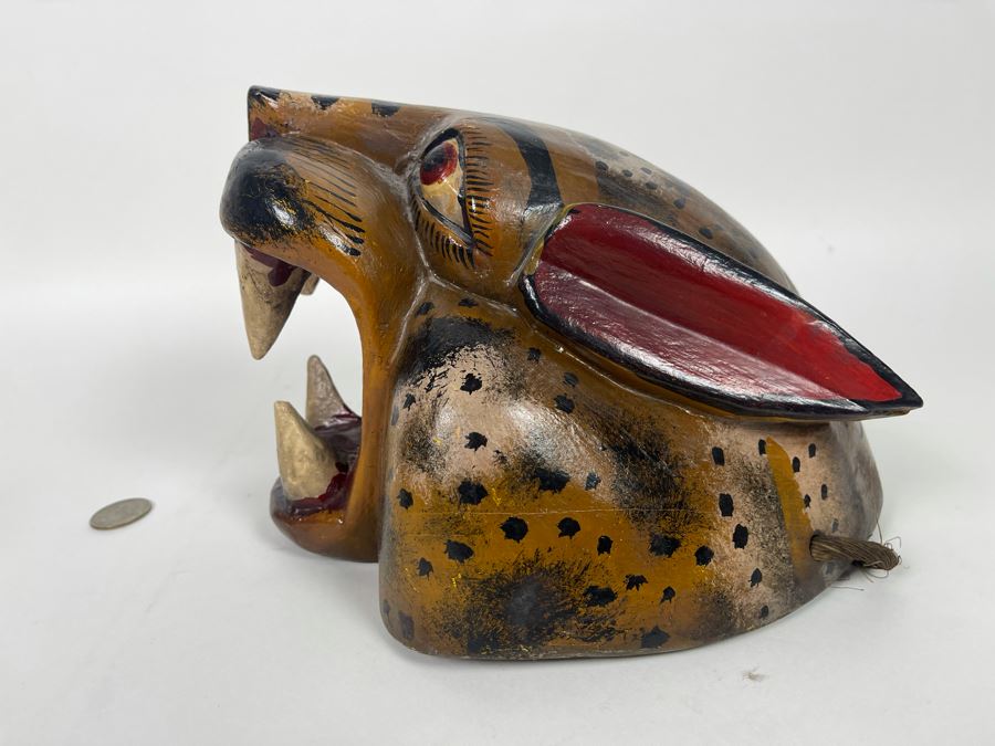 Hand Painted Wooden Tiger Mask Wall Hanging 9W X 9H [Photo 7]