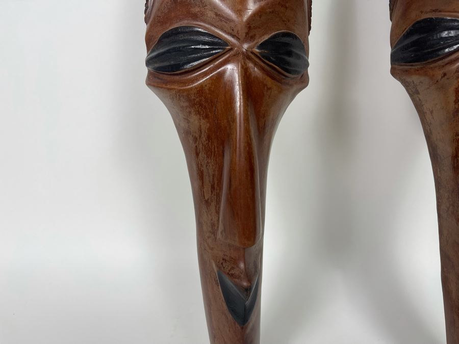 Pair Of Slender African Carved Wooden Masks Wall Hangings 23L X 4.5H Each [Photo 5]