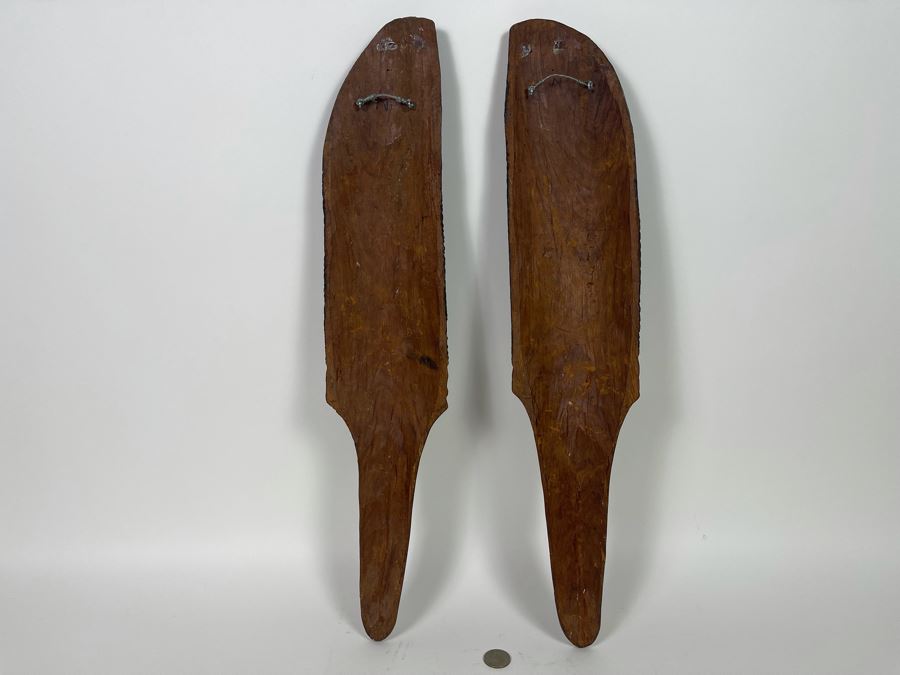 Pair Of Slender African Carved Wooden Masks Wall Hangings 23L X 4.5H Each [Photo 8]