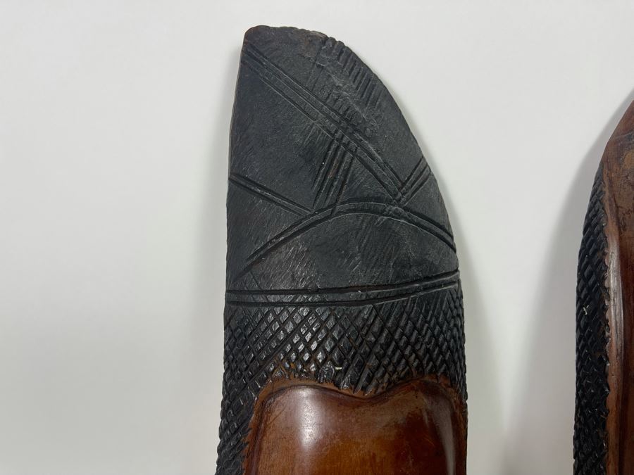 Pair Of Slender African Carved Wooden Masks Wall Hangings 23L X 4.5H Each [Photo 7]