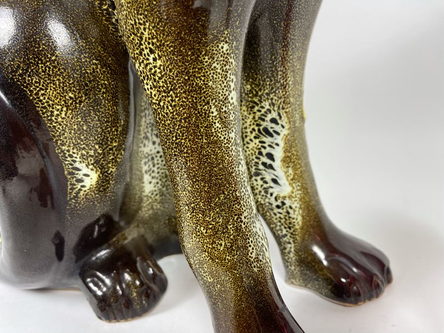 Large Vintage Glazed Ceramic Cat Sculpture 17W X 19H [Photo 9]