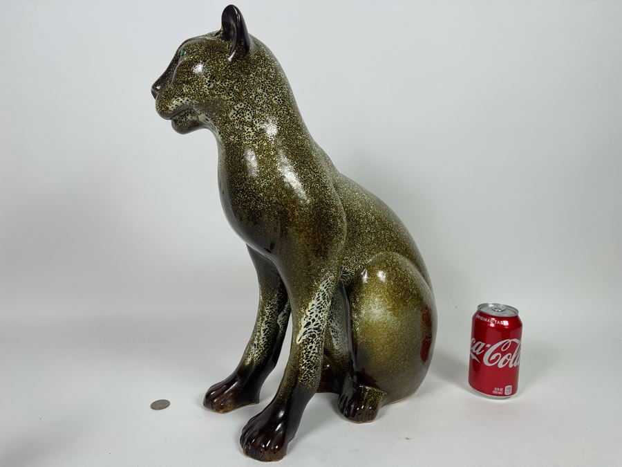 Large Vintage Glazed Ceramic Cat Sculpture 17W X 19H [Photo 14]