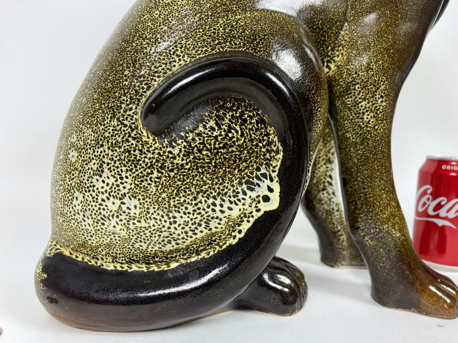 Large Vintage Glazed Ceramic Cat Sculpture 17W X 19H [Photo 11]