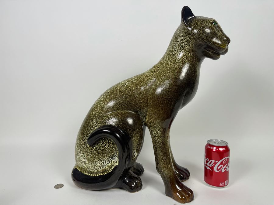 Large Vintage Glazed Ceramic Cat Sculpture 17W X 19H [Photo 10]