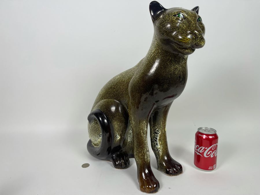 Large Vintage Glazed Ceramic Cat Sculpture 17W X 19H [Photo 3]