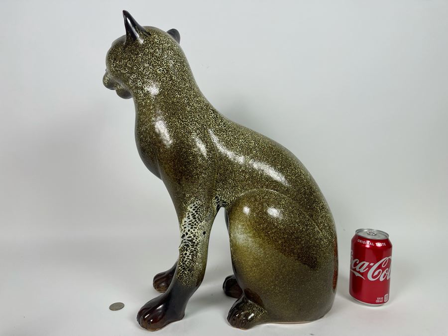 Large Vintage Glazed Ceramic Cat Sculpture 17W X 19H [Photo 13]