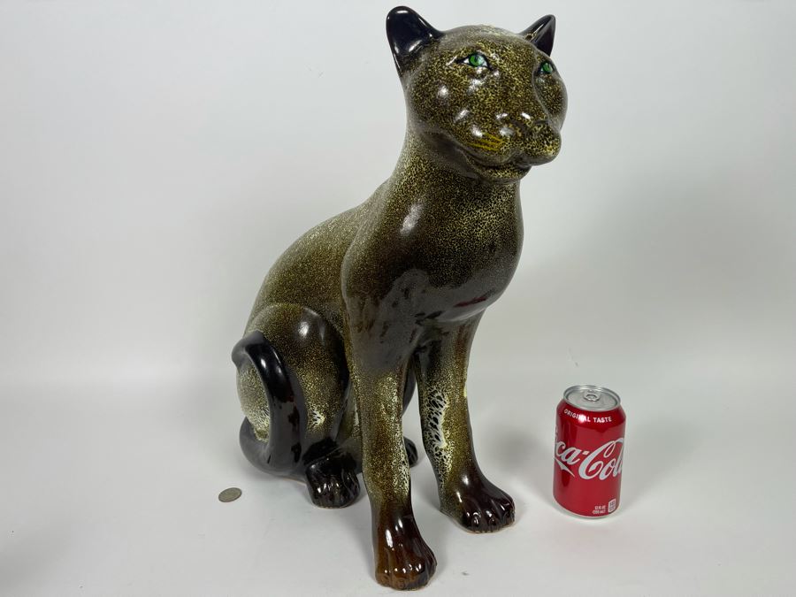 Large Vintage Glazed Ceramic Cat Sculpture 17W X 19H [Photo 8]