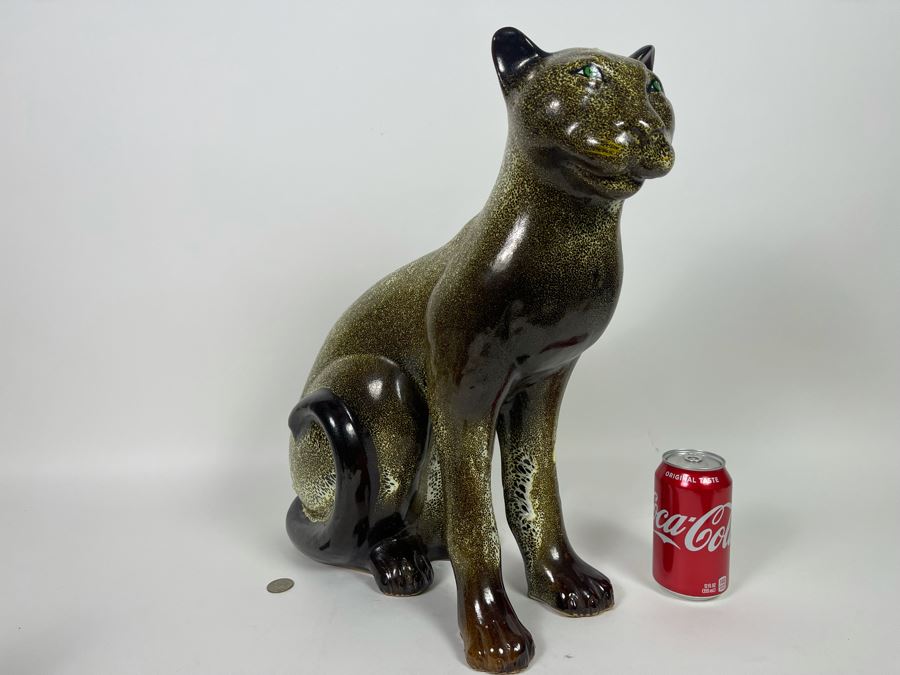 Large Vintage Glazed Ceramic Cat Sculpture 17W X 19H [Photo 2]