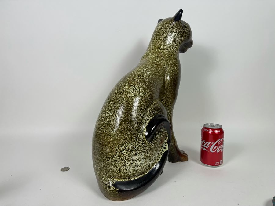 Large Vintage Glazed Ceramic Cat Sculpture 17W X 19H [Photo 12]