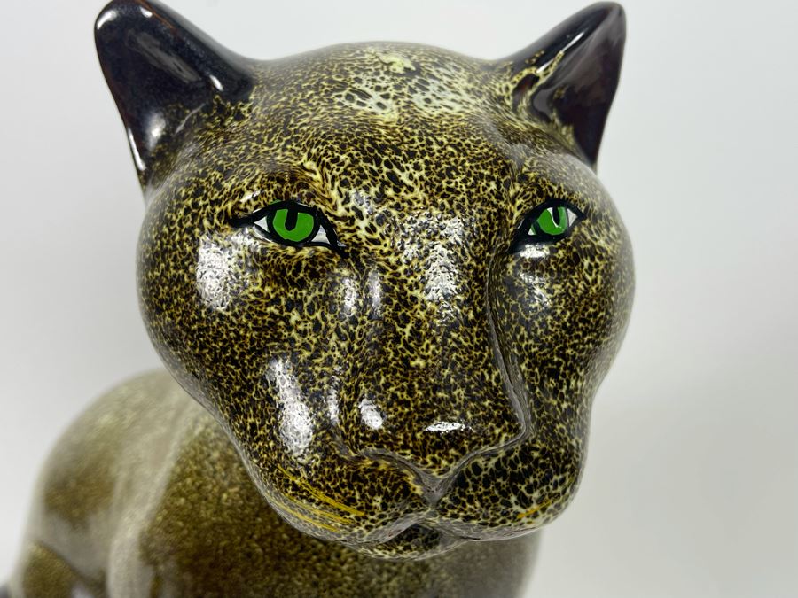 Large Vintage Glazed Ceramic Cat Sculpture 17W X 19H [Photo 7]