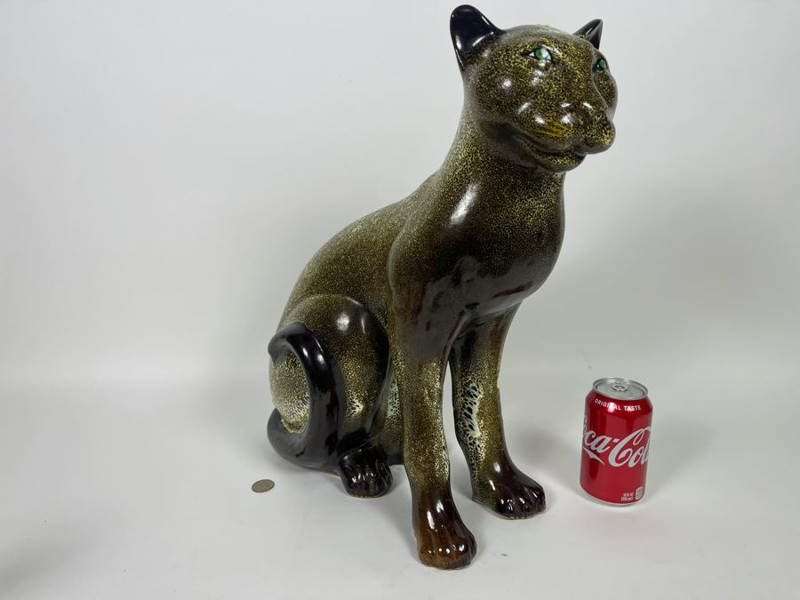 Large Vintage Glazed Ceramic Cat Sculpture 17W X 19H [Photo 4]