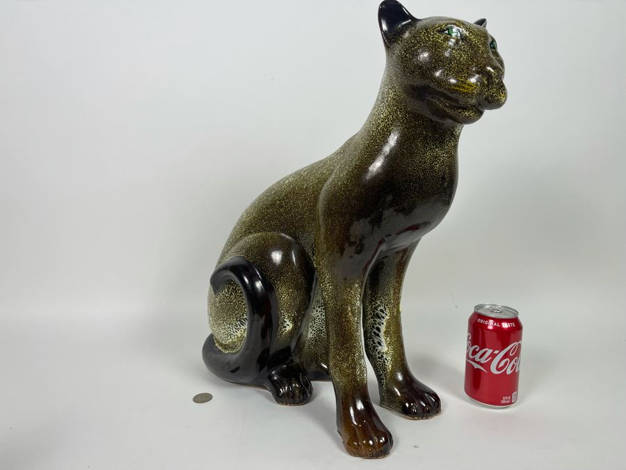 Large Vintage Glazed Ceramic Cat Sculpture 17W X 19H [Photo 5]