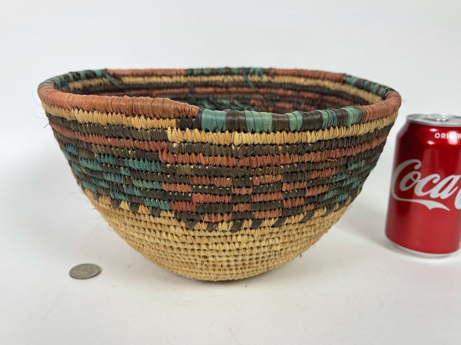 Vintage African Handwoven Basket 11W X 6H