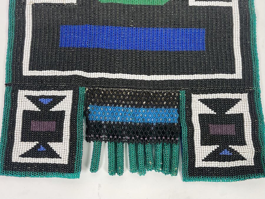 Vintage African Ndebele Woman's Beaded Apron Beadwork Wall Hanging 14.5W X 19.5H [Photo 3]