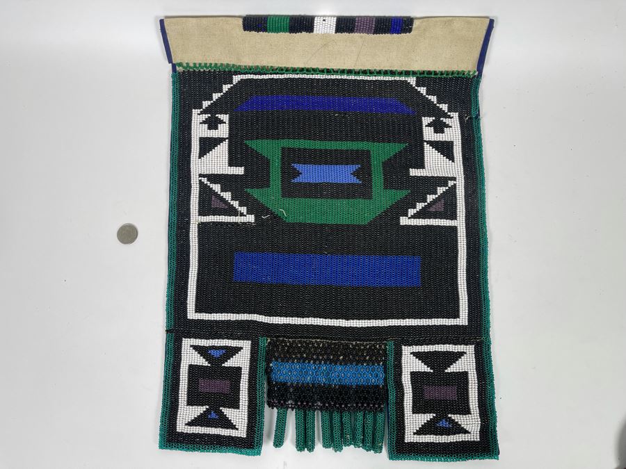 Vintage African Ndebele Woman's Beaded Apron Beadwork Wall Hanging 14.5W X 19.5H [Photo 2]