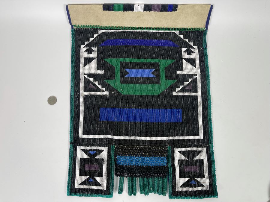 Vintage African Ndebele Woman's Beaded Apron Beadwork Wall Hanging 14.5W X 19.5H [Photo 1]