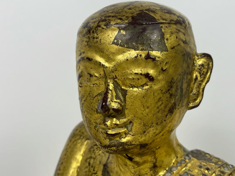 Old Carved Wood Gilded Seated Thai Buddha Sculpture 11W X 10D X 12.5H [Photo 6]