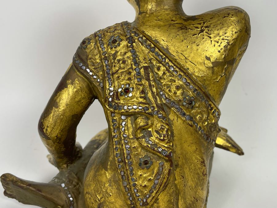 Old Carved Wood Gilded Seated Thai Buddha Sculpture 11W X 10D X 12.5H [Photo 10]