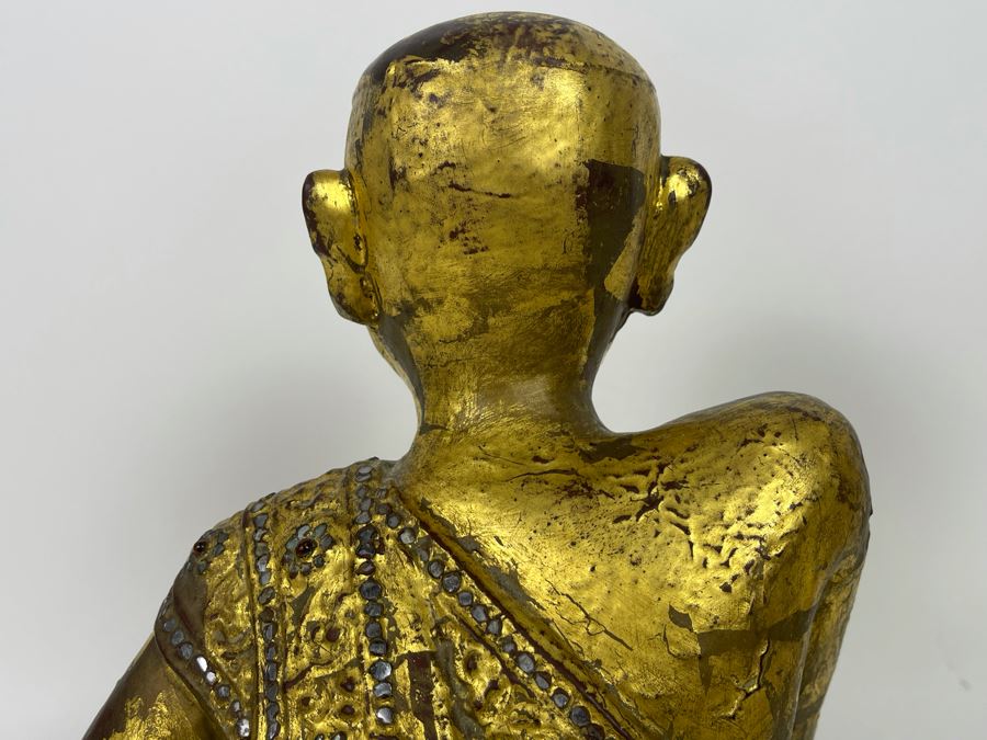 Old Carved Wood Gilded Seated Thai Buddha Sculpture 11W X 10D X 12.5H [Photo 11]