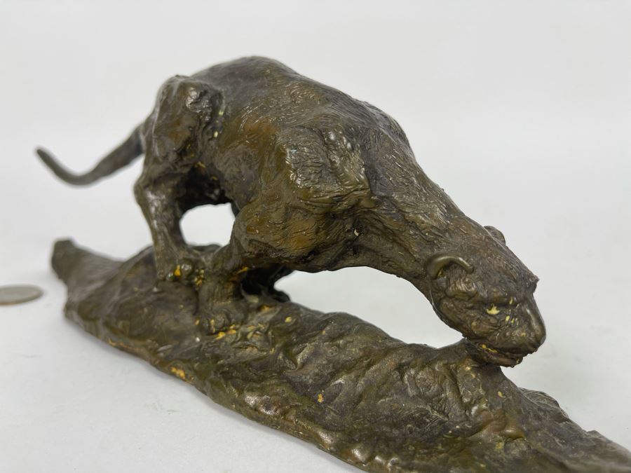 Vintage Bronze Panther Sculpture Appears To Have Been Gilded At One Point (No Signature Found) 11W X 3D X 4H [Photo 8]