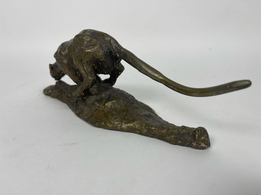 Vintage Bronze Panther Sculpture Appears To Have Been Gilded At One Point (No Signature Found) 11W X 3D X 4H [Photo 14]