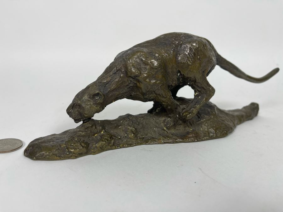 Vintage Bronze Panther Sculpture Appears To Have Been Gilded At One Point (No Signature Found) 11W X 3D X 4H [Photo 10]