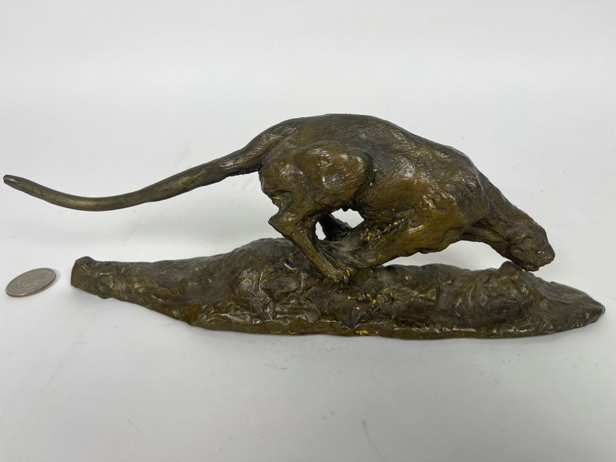 Vintage Bronze Panther Sculpture Appears To Have Been Gilded At One Point (No Signature Found) 11W X 3D X 4H [Photo 6]