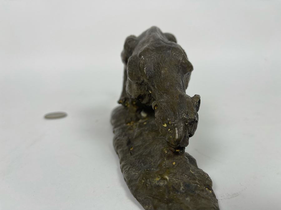 Vintage Bronze Panther Sculpture Appears To Have Been Gilded At One Point (No Signature Found) 11W X 3D X 4H [Photo 9]