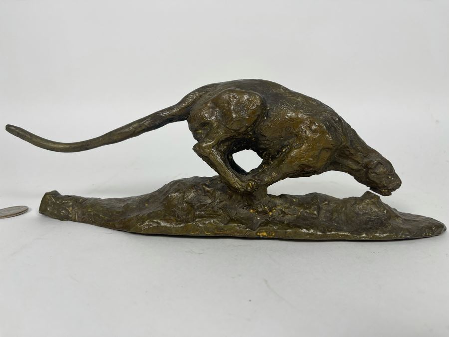 Vintage Bronze Panther Sculpture Appears To Have Been Gilded At One Point (No Signature Found) 11W X 3D X 4H [Photo 3]