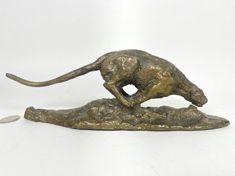 Vintage Bronze Panther Sculpture Appears To Have Been Gilded At One Point (No Signature Found) 11W X 3D X 4H [Photo 1]