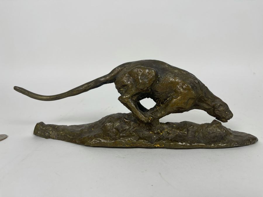 Vintage Bronze Panther Sculpture Appears To Have Been Gilded At One Point (No Signature Found) 11W X 3D X 4H [Photo 4]
