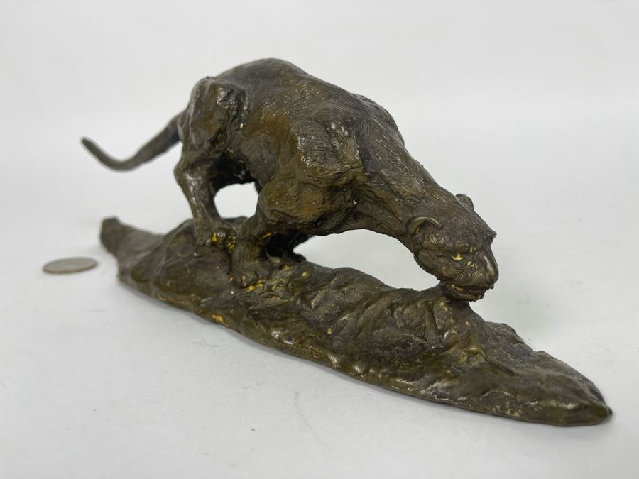 Vintage Bronze Panther Sculpture Appears To Have Been Gilded At One Point (No Signature Found) 11W X 3D X 4H [Photo 7]