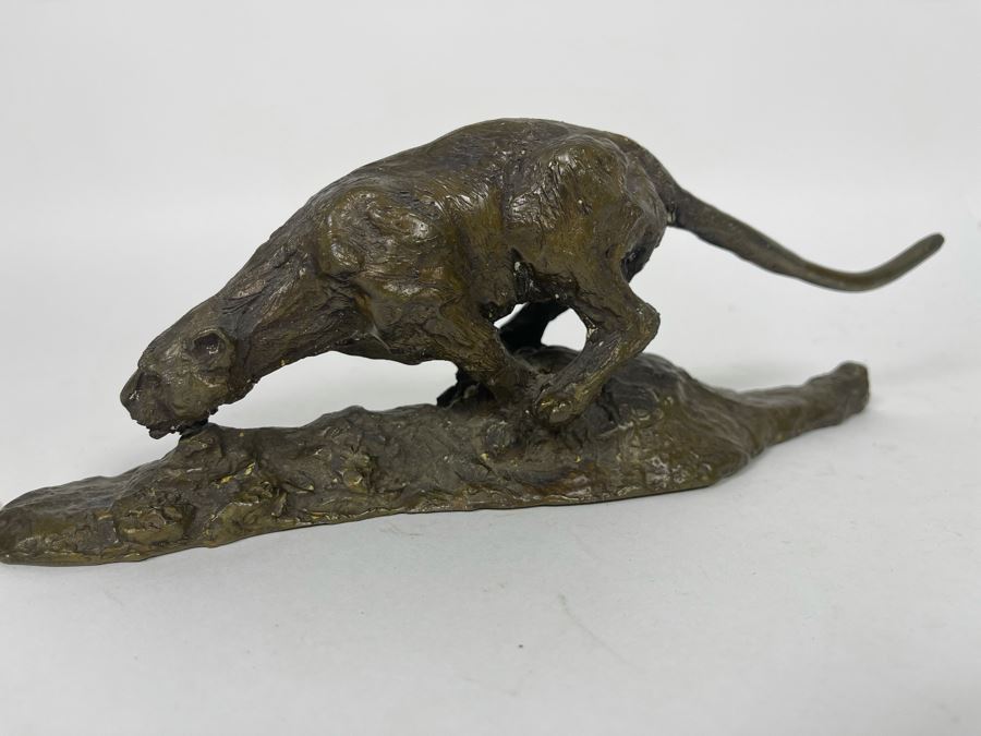 Vintage Bronze Panther Sculpture Appears To Have Been Gilded At One Point (No Signature Found) 11W X 3D X 4H [Photo 12]