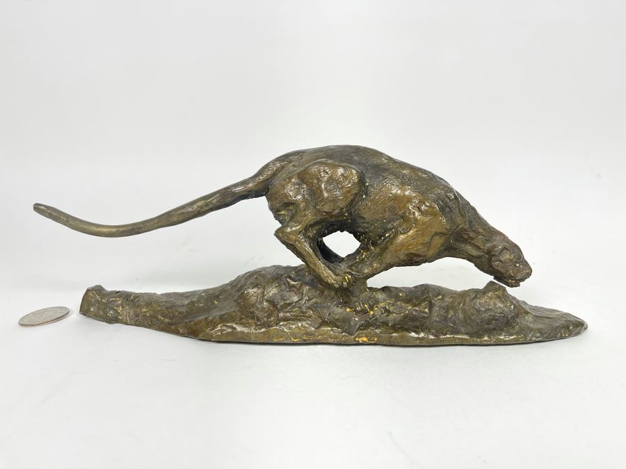 Vintage Bronze Panther Sculpture Appears To Have Been Gilded At One Point (No Signature Found) 11W X 3D X 4H [Photo 2]