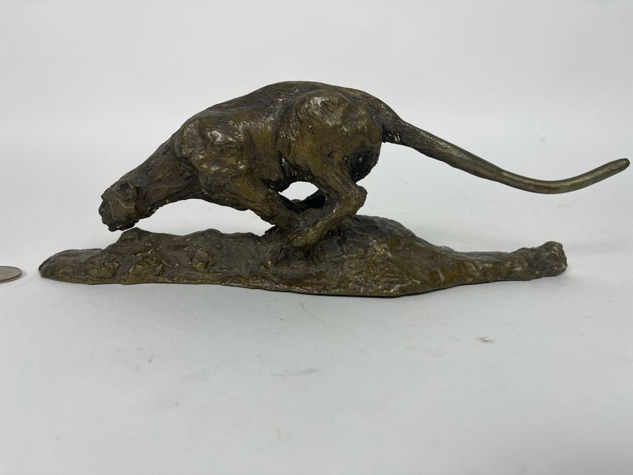 Vintage Bronze Panther Sculpture Appears To Have Been Gilded At One Point (No Signature Found) 11W X 3D X 4H [Photo 13]