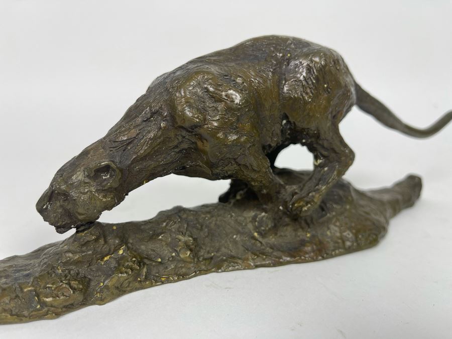 Vintage Bronze Panther Sculpture Appears To Have Been Gilded At One Point (No Signature Found) 11W X 3D X 4H [Photo 11]