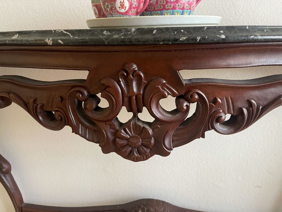 Wooden Marble Top Console Entry Table 50W X 13D X 34H [Photo 6]