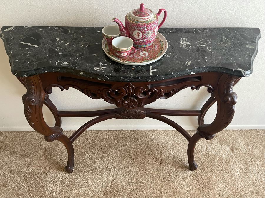 Wooden Marble Top Console Entry Table 50W X 13D X 34H [Photo 4]