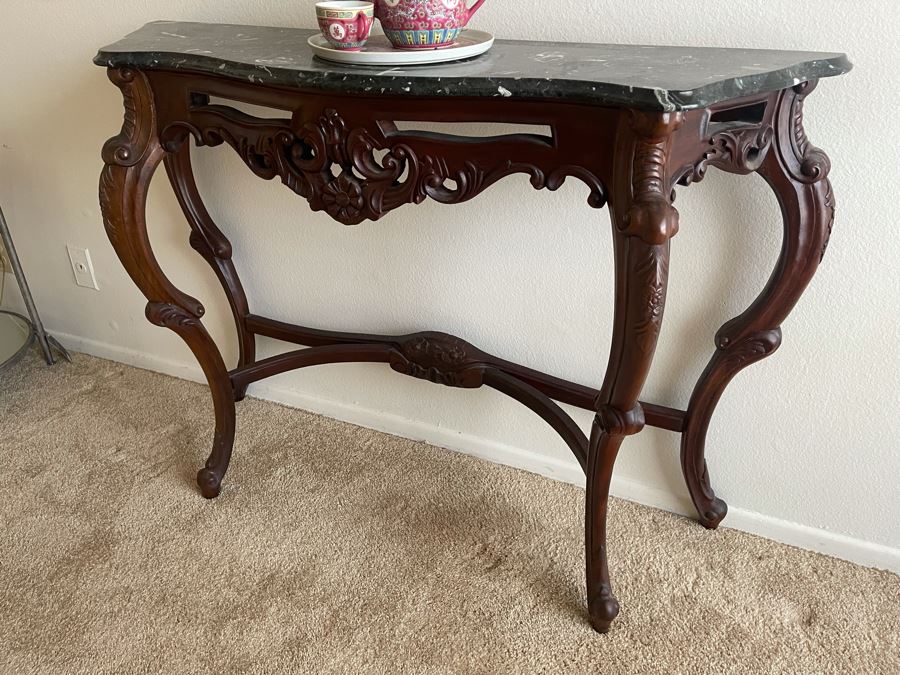 Wooden Marble Top Console Entry Table 50W X 13D X 34H [Photo 5]
