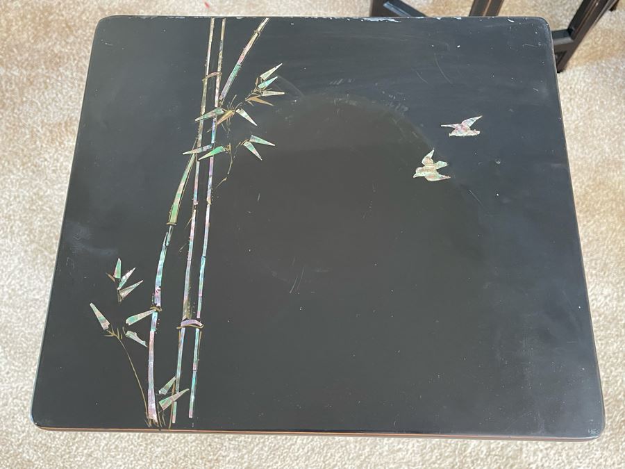 Japanese Wooden Lacquer Inlaid Mother Of Pearl Side Table 13.5W X 12D X 22H [Photo 3]