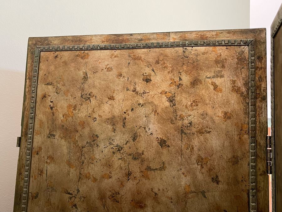 John-Richard Gilt Metal And Mirrored Glass 4-Panel Folding Room Divider Screen Very Heavy 88W X 82.5H [Photo 7]