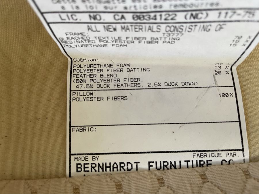Bernhardt Upholstered Sofa 50% Duck Feathers 92W X 39D X 29H [Photo 8]